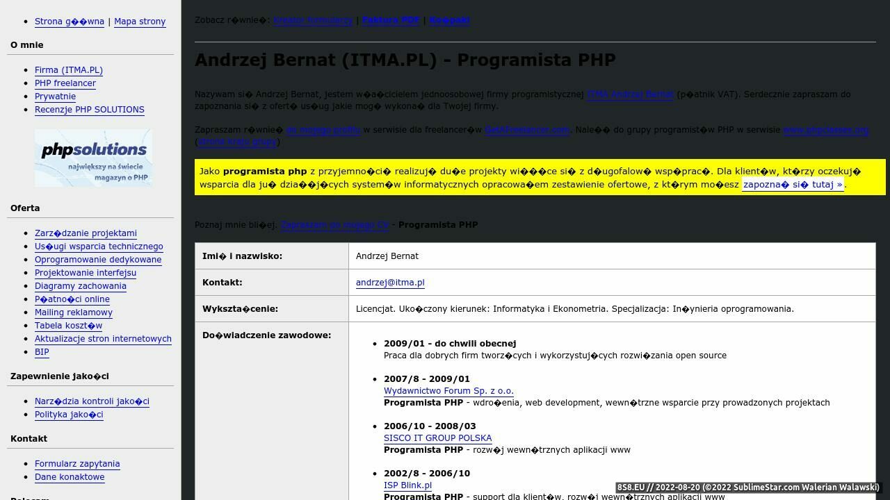 Programista PHP - PHP freelancer - Andrzej Bernat (strona programista-php.itma.pl - Programista-php.itma.pl)