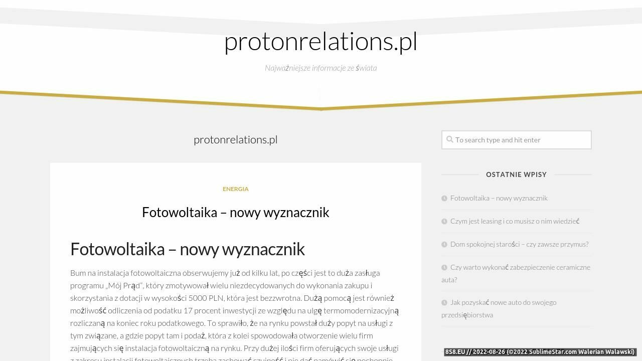 Zrzut ekranu Proton Relations - agencja marketingu sportowego i PR