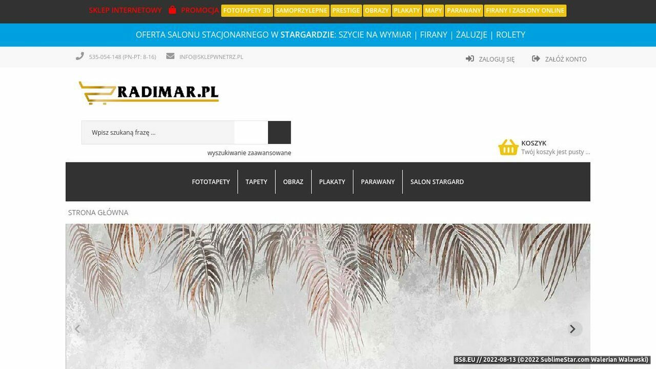 Zrzut ekranu Sklep internetowy z obrazami i fototapetami