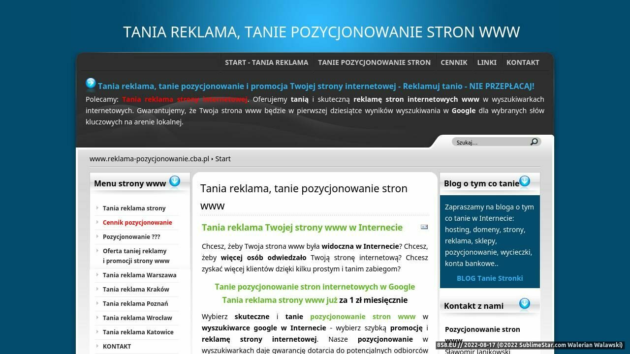 Pozycjonowanie stron www w Google (strona www.reklama-pozycjonowanie.cba.pl - Reklama-pozycjonowanie.cba.pl)