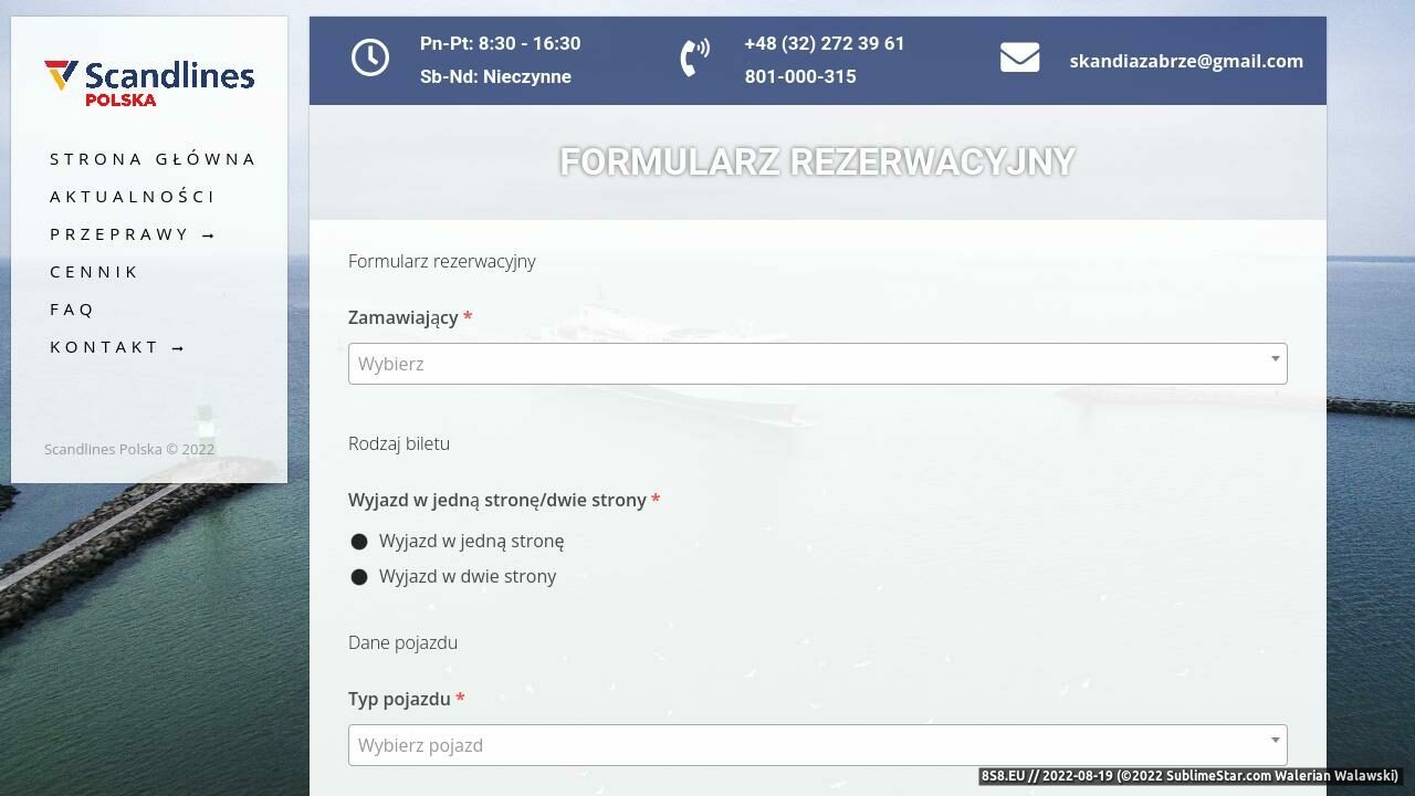 Zrzut ekranu Rezerwacja biletów na rejsy promami po Bałtyku