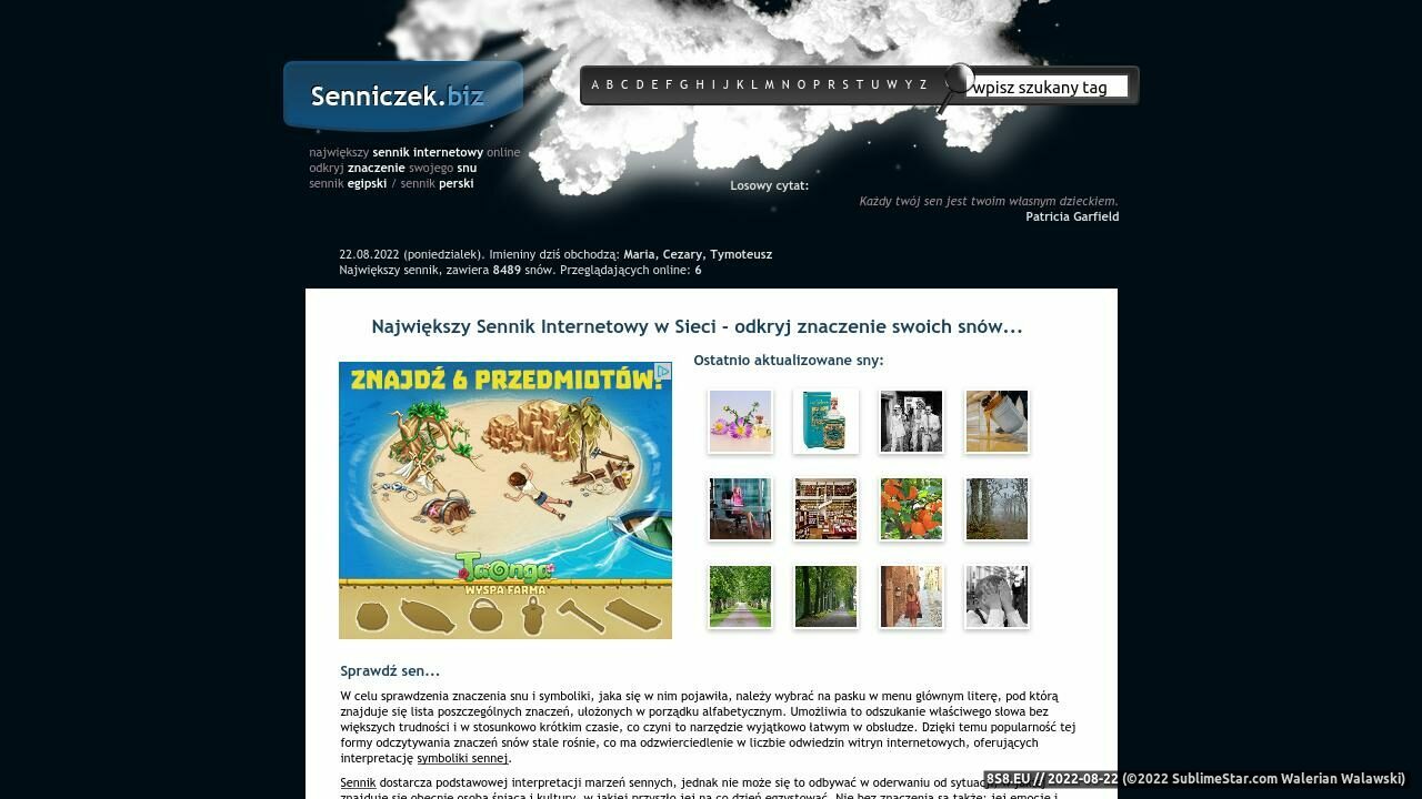 Zrzut ekranu SENNIK|Sennik