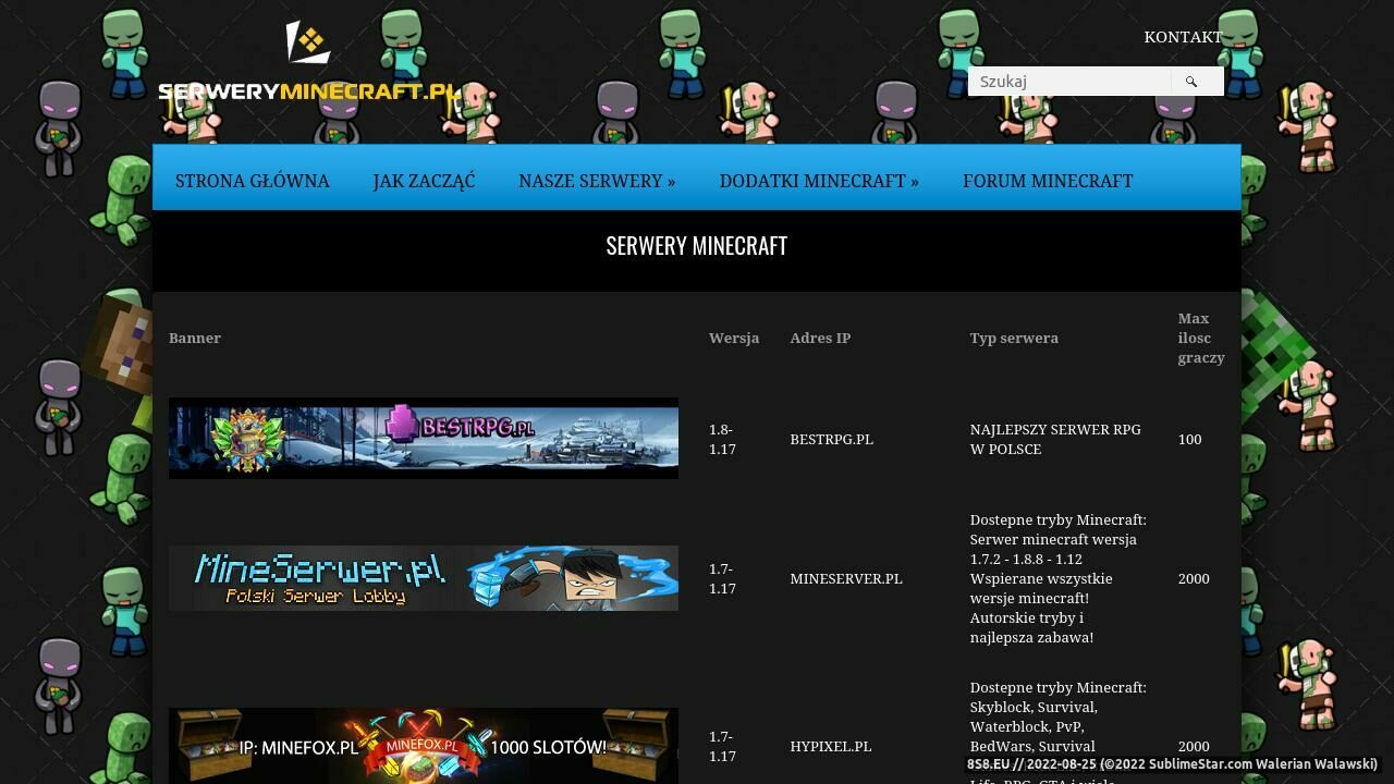 Zrzut ekranu Lista serwerów Minecraft - najlepsze serwery Minecraft