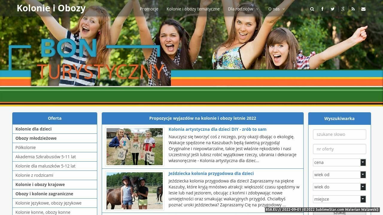 Oferty turystyczne dla dzieci i młodzieży (strona serwiswakacyjny.com - Kolonie i Obozy)
