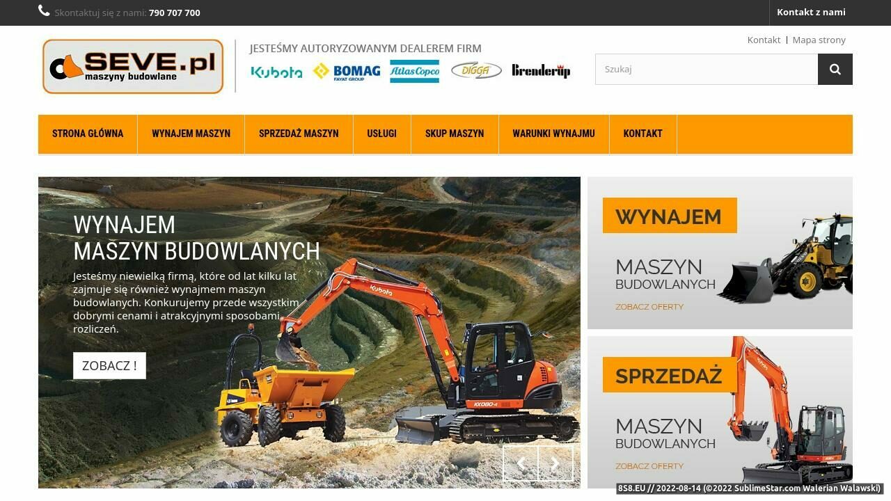 Wypożyczalnia sprzętu budowlanego - wynajem koparek SEVE (strona seve.pl - Seve.pl)