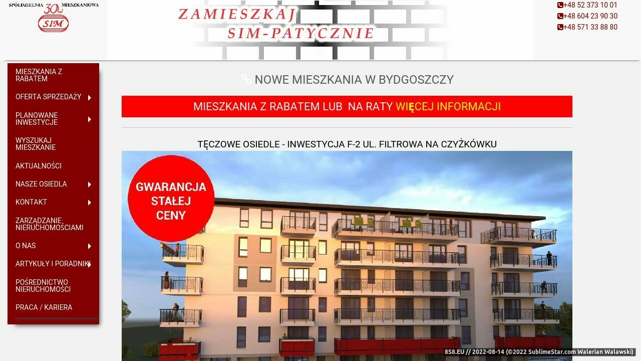 Mieszkania deweloperskie Bydgoszcz (strona sim.bydgoszcz.pl - Sim Spół. Mieszkaniowa)