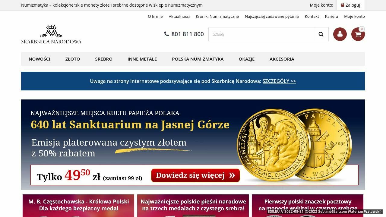 Monety kolekcjonerskie (strona skarbnicanarodowa.pl - SkarbnicaNarodowa.pl)