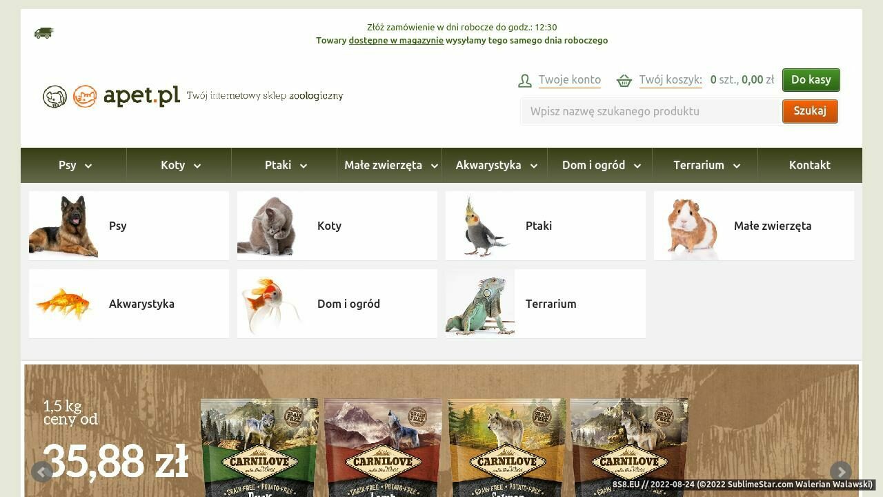 Sklep zoologiczny (strona sklep.apet.pl - Kotów)