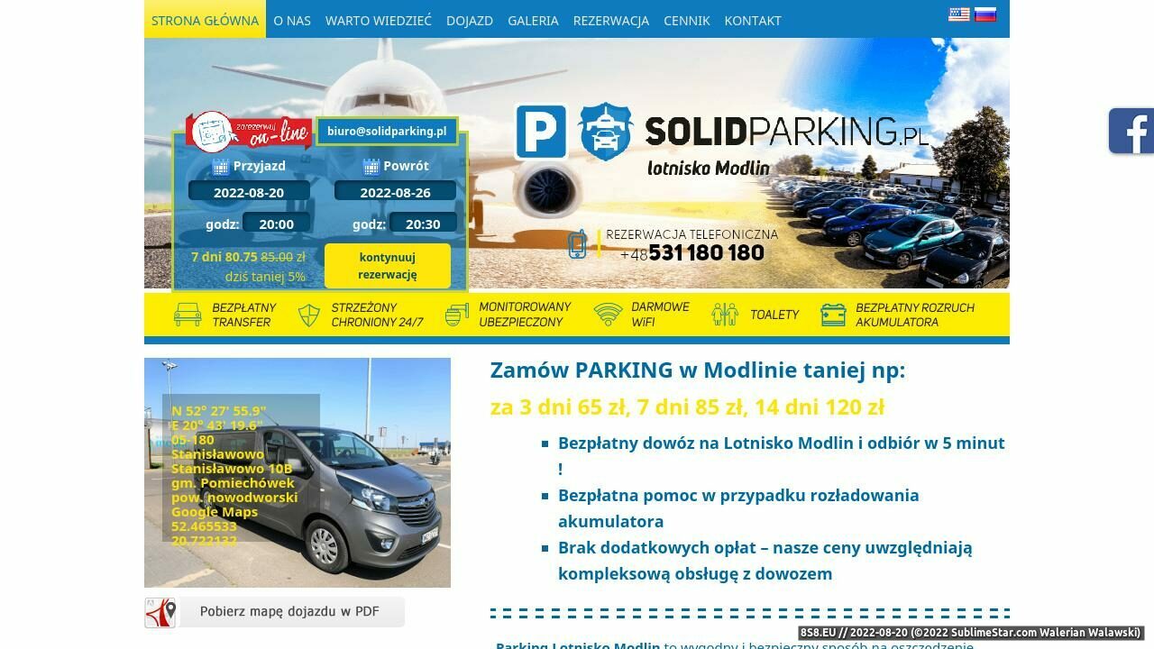 Parking z transferem na lotnisko Modlin (strona solidparking.pl - Solid Parking Modlin)