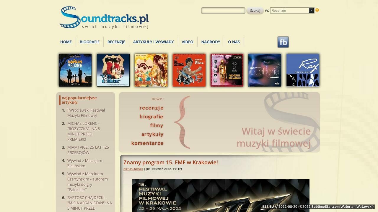 Zrzut ekranu Soundtracks.pl - muzyka filmowa
