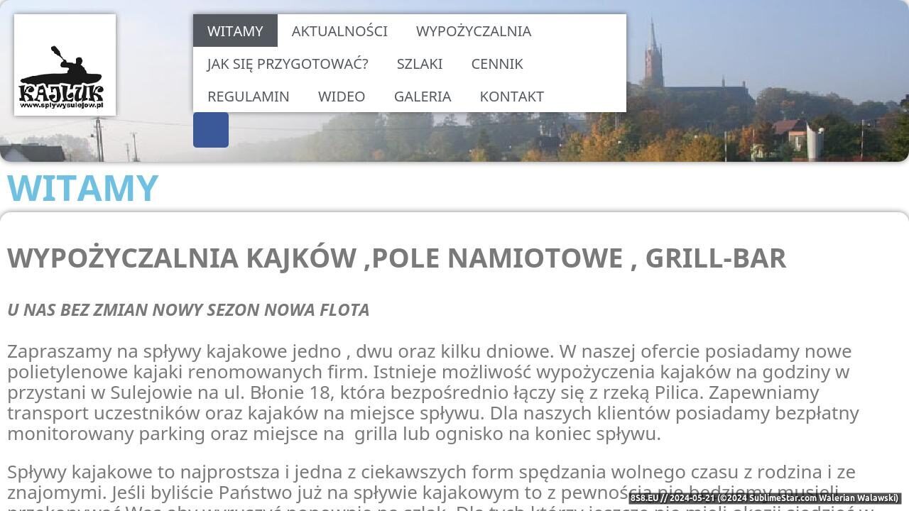 Firma organizująca spływy kajakowe po Pilicy (strona splywysulejow.pl - Kajluk)