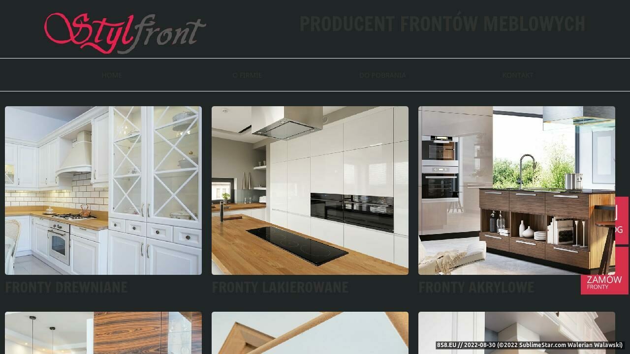 Zrzut ekranu Fronty lakierowane, fronty drewniane, fronty fornirowane