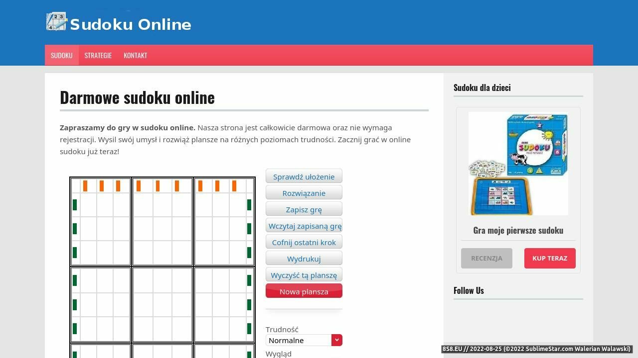 Zrzut ekranu Sudoku online