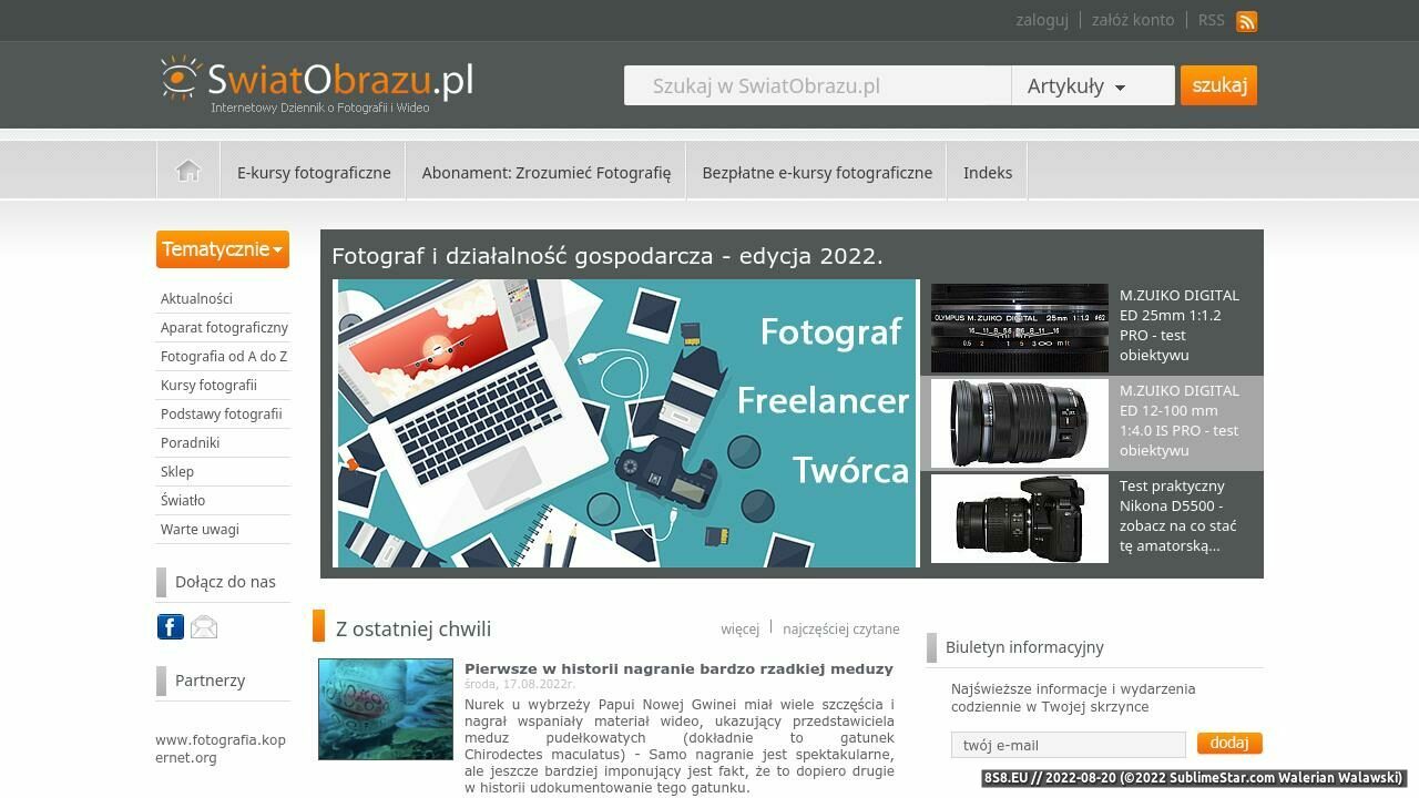Zrzut ekranu SwiatObrazu.pl- Internetowy Dziennik o Fotografii 