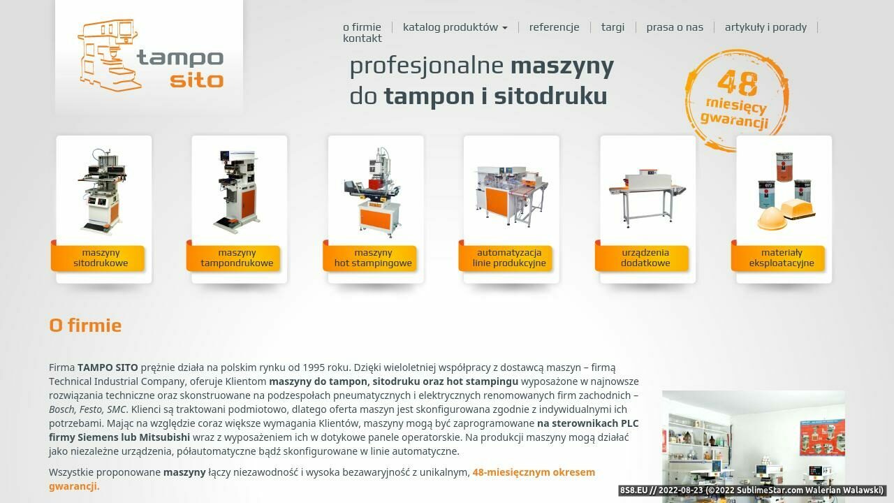 Zrzut ekranu Sprzedaż maszyn do tampondruku - Tamposito