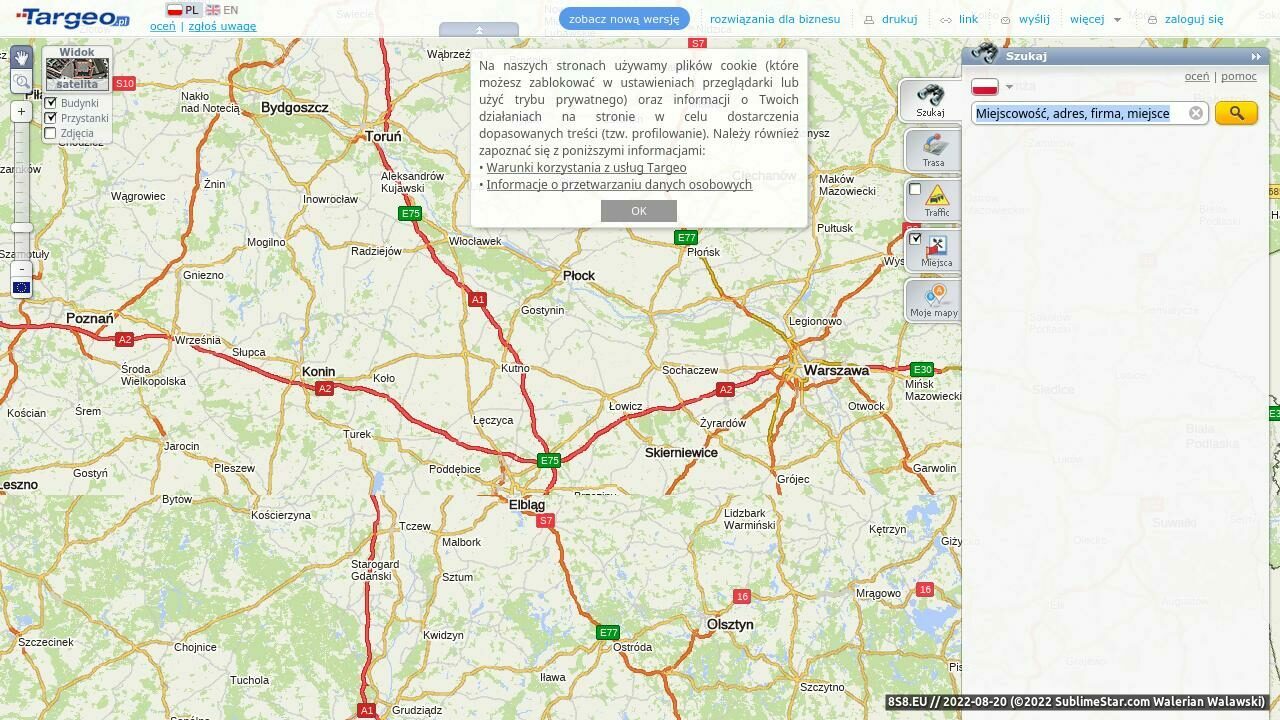 Mapa Polski na telefon komórkowy (strona targeo.mobi - Targeo.mobi)