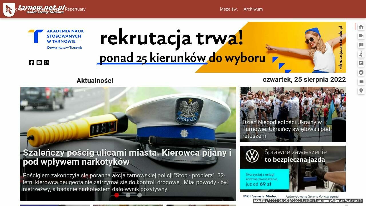Zrzut ekranu Tarnów w internecie - informacje, gospodarka, rozrywka