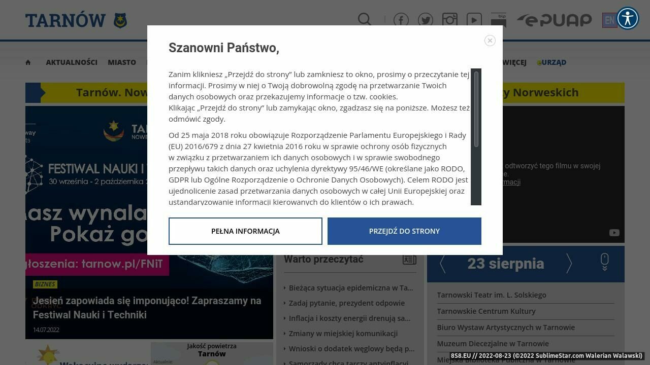 Zrzut ekranu Oficjalny portal Tarnowa