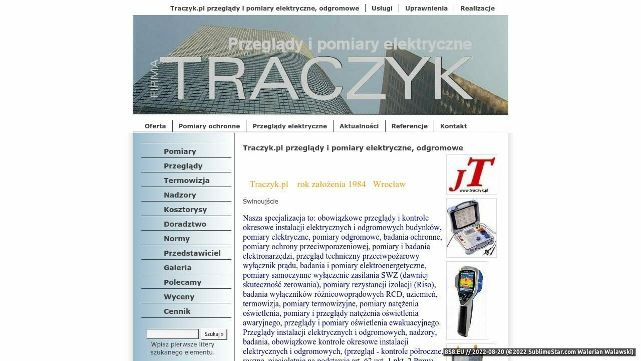 Zrzut ekranu Traczyk.pl - Instalacje, elektryczne, pomiary, klimatyzacja, sufit podwieszany, papa termozgrzewalna, roboty budowlano-montazowe