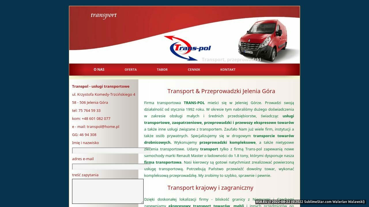 Zrzut ekranu Transpol - transport, przeprowadzki