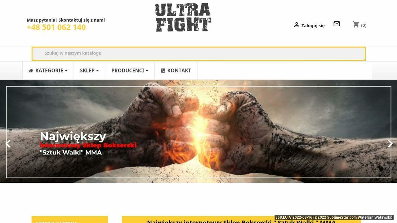 Zrzut ekranu Sklep sztuki walk Siedlce Ultrafight