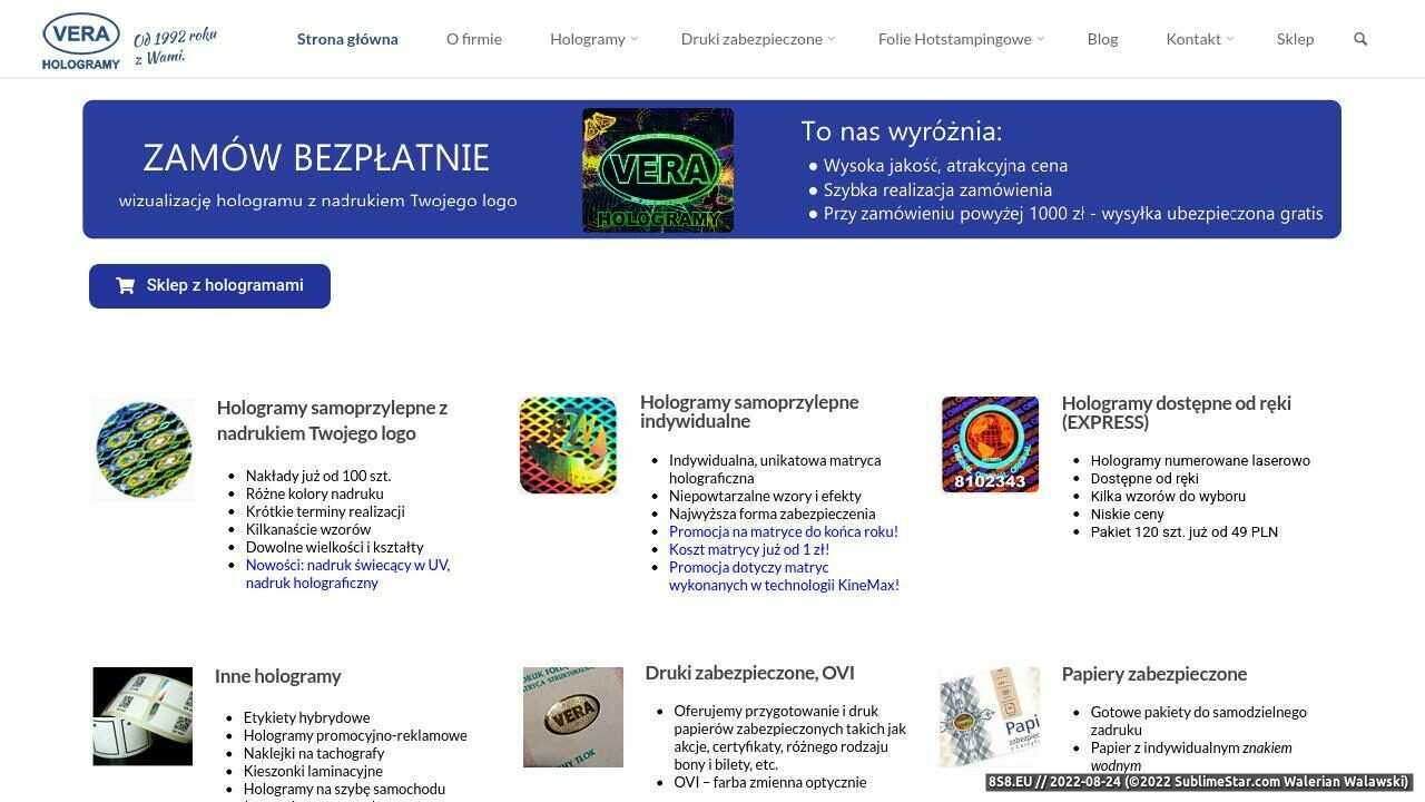 Zrzut ekranu VERA Hologram Poznań - hologramy zabezpieczające