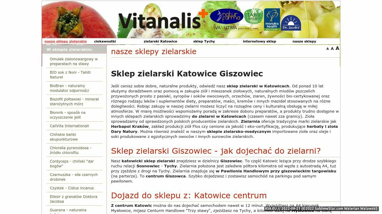 Sklep zielarsko-medyczny z Katowic (strona vitanalis.pl - Vitanalis.pl)
