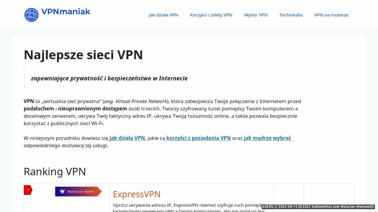Porównywarka sieci VPN (strona vpnmaniak.pl - VPN Maniak)