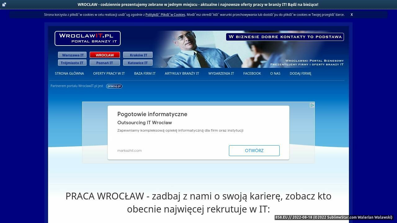 Zrzut ekranu Portal branży IT, oferty pracy Wrocław