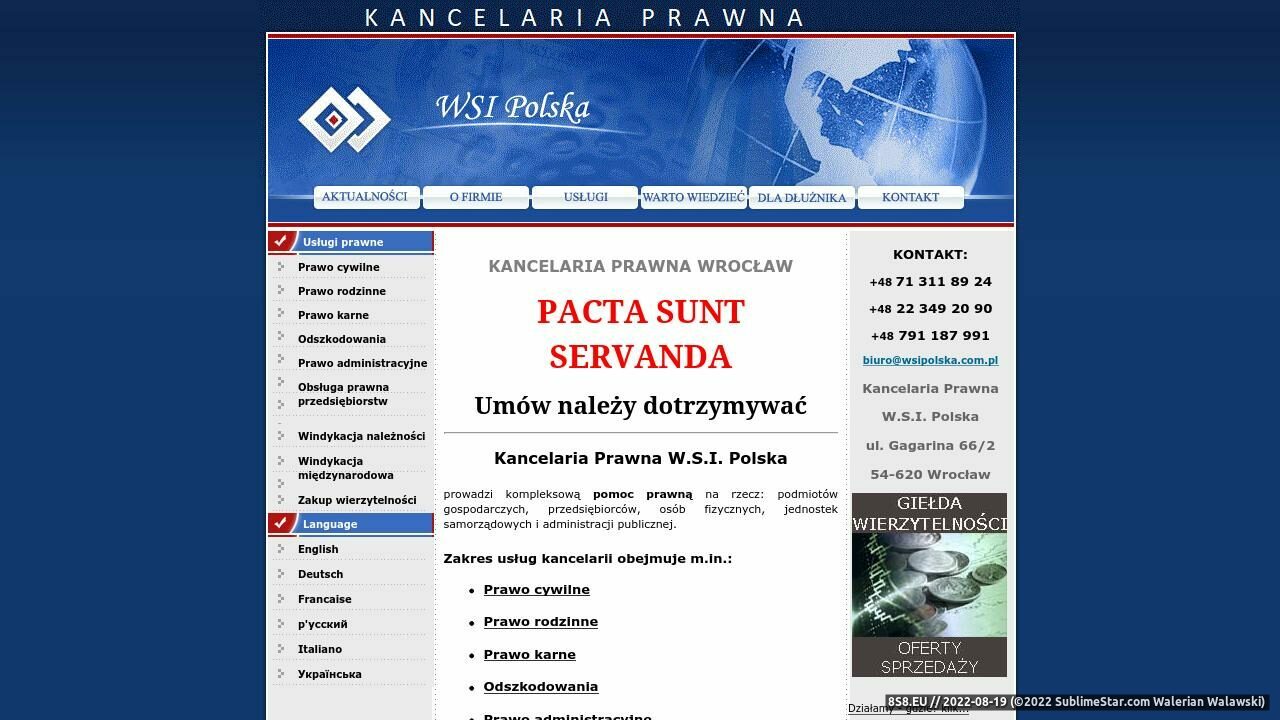 Zrzut ekranu Windykacyjny Serwis Informacyjny - WSI Polska
