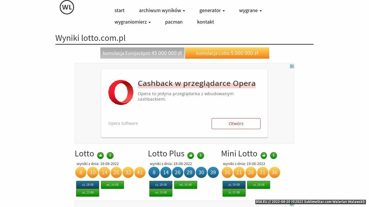 Wyniki lotto - aktualne wyniki (strona wynikilotto.com.pl - Reklama)