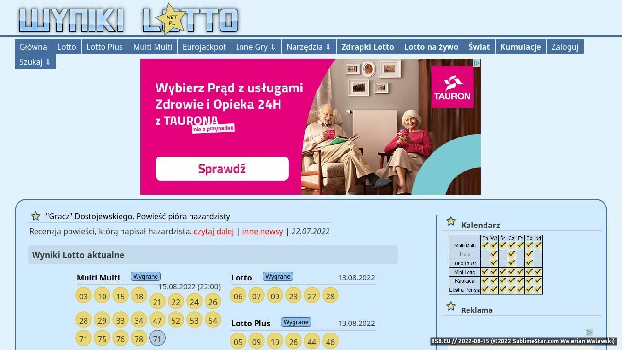 Zrzut ekranu Wyniki Lotto
