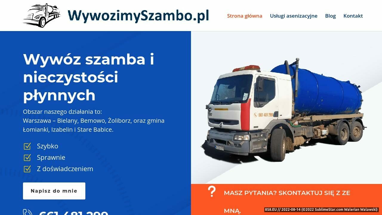 Wywóz szamba oraz usługi asenizacyjne (strona wywozimyszambo.pl - Wywóz Szamba Warszawa)