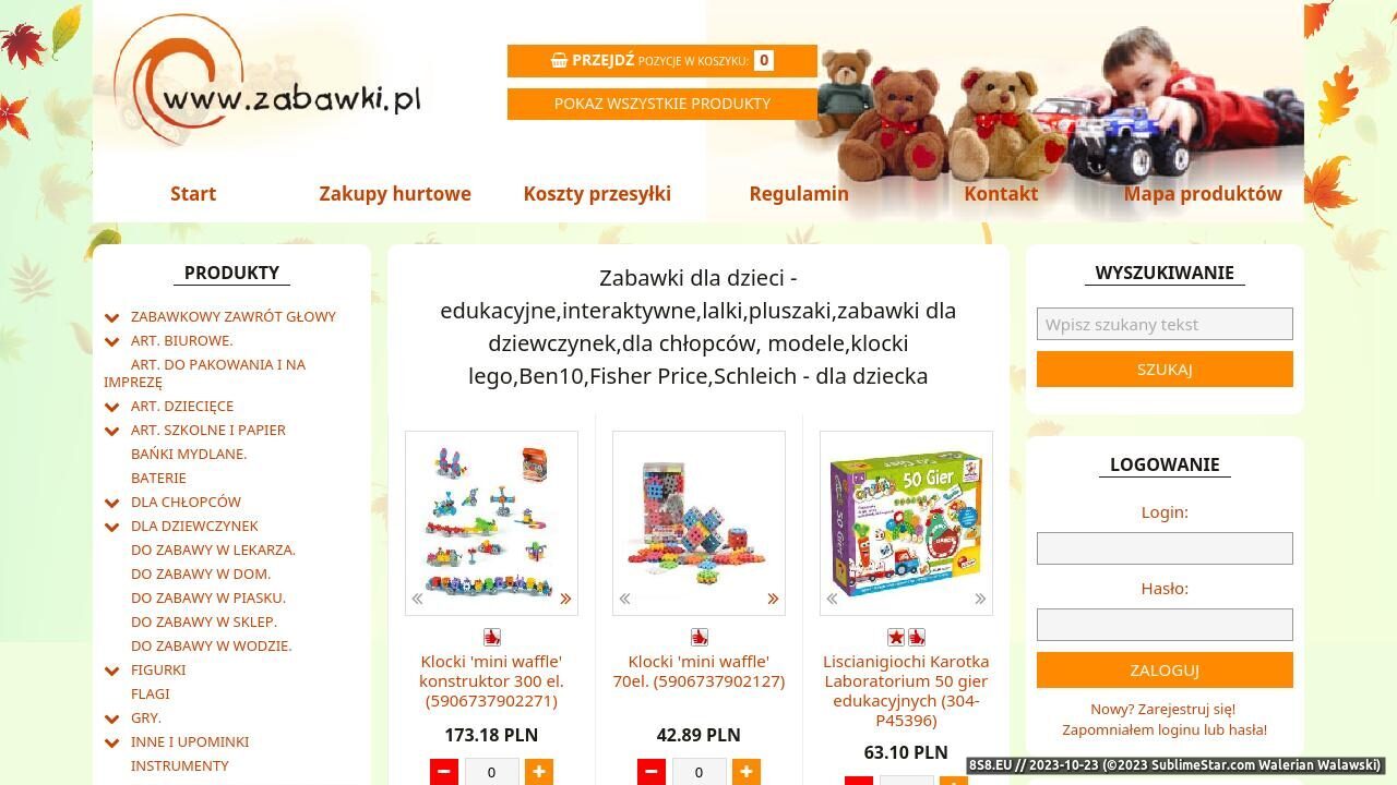 Zrzut ekranu Zabawki.pl - sklep internetowy