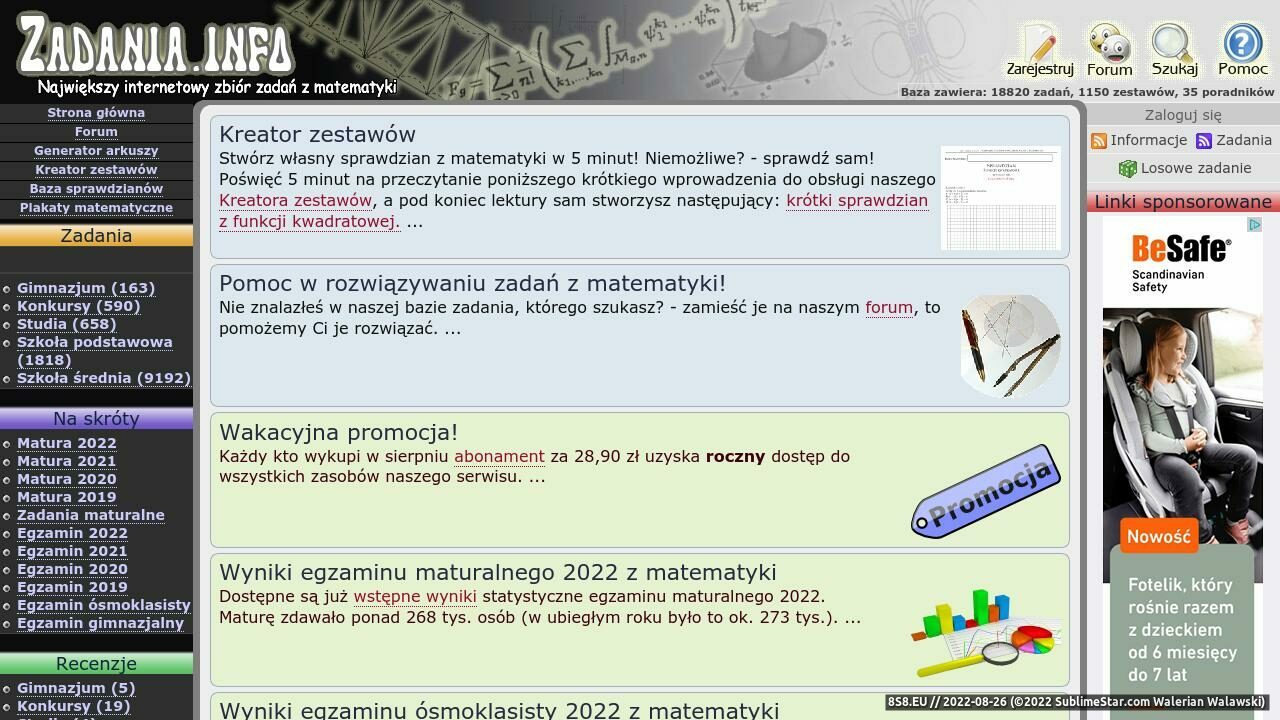 Internetowy zbiór zadań z matematyki (strona www.zadania.info - Zadania.info)