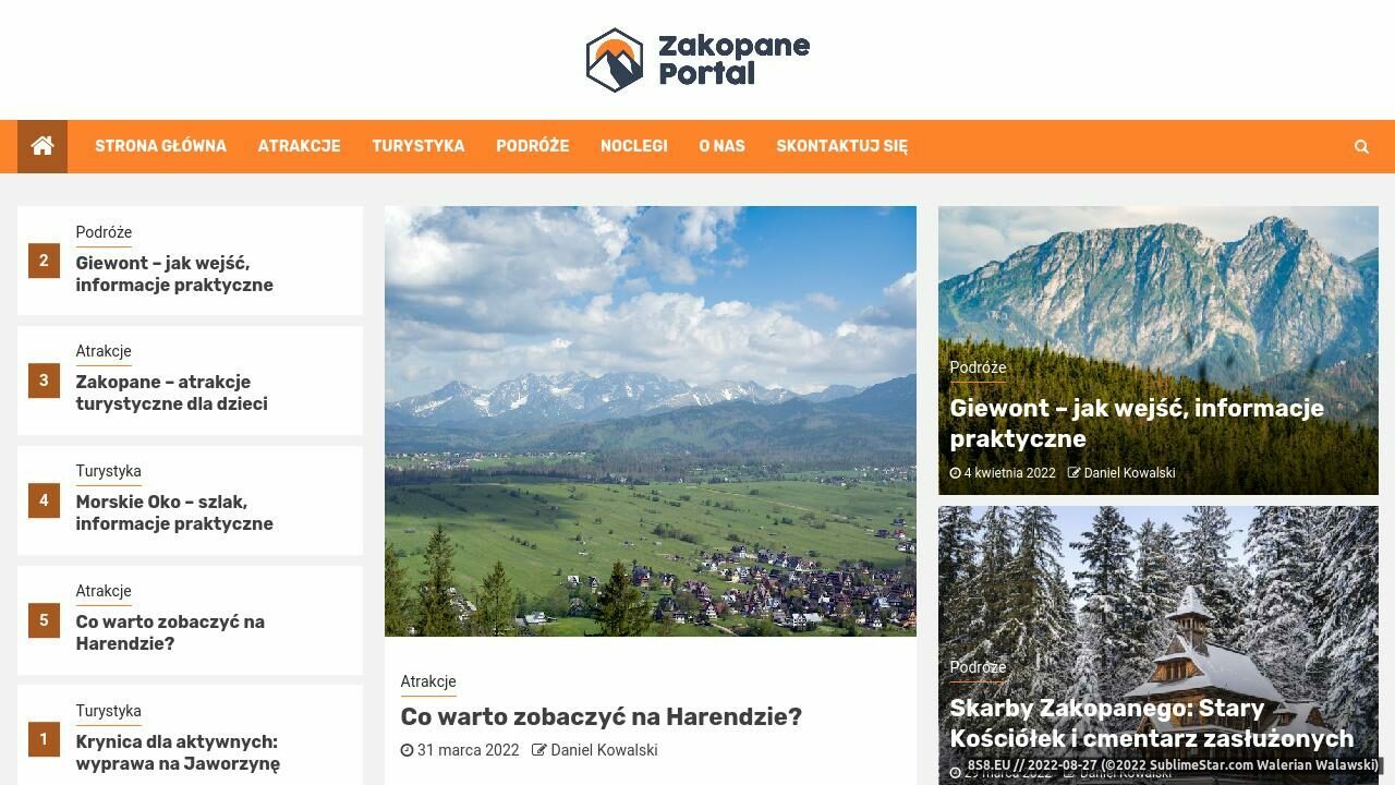 Zrzut ekranu ZakopanePortal.pl - Tatry i Zakopane