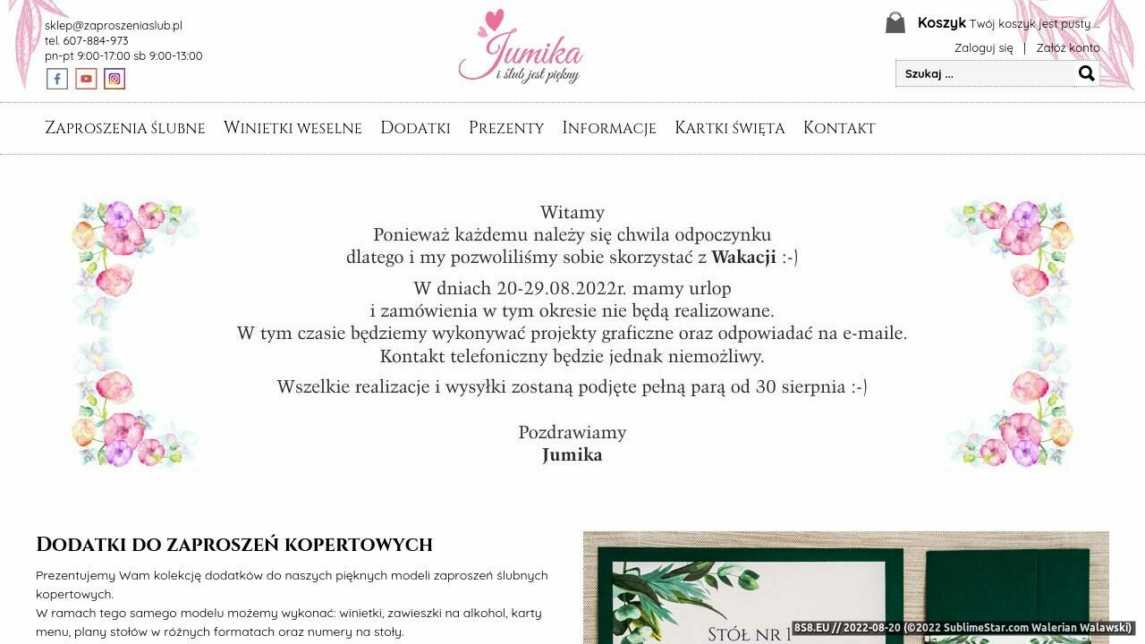 Zaproszenia ślubne i dodatki na ślub Jumika (strona zaproszeniaslub.pl - Zaproszeniaslub.pl)