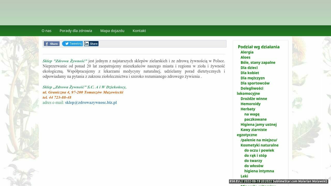 Zrzut ekranu Sklep Zdrowa Żywność - zioła, mieszanki ziołowe