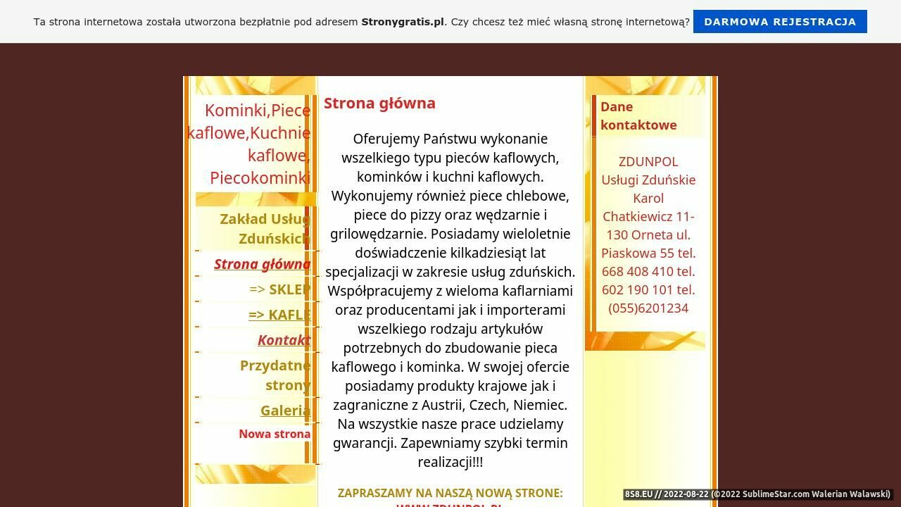 Zakład Usług Zduńskich (strona www.zdun.pl.tl - Piec)