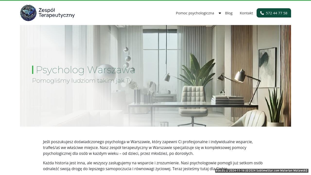 Usługi psychologiczne Warszawa (strona zespolterapeutyczny.pl - Zespół Terapeutyczny)