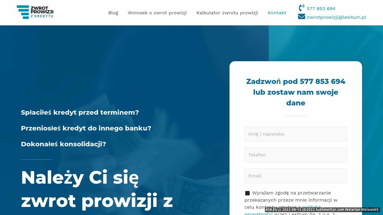 Pomoc w odzyskaniu zwrotu prowizji bankowej (strona zwrotprowizjizkredytu.pl - Zwrot Prowizji z Kredytu)