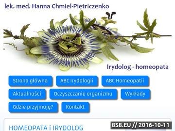 Zrzut strony Hanna Chmiel-Pietriczenko lekarz irydolog-homeopata przyjmuje w Żorach i Katowicach.